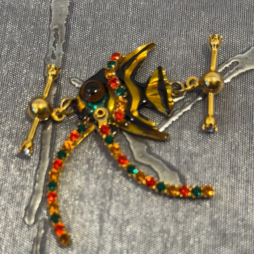 Lunch At The Ritz Gold Tone with Colorful Stones in Fish Design